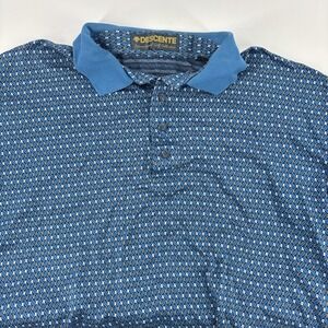Descente International Collection VTG Polo Shirt Mens L Blue Diamond Pattern